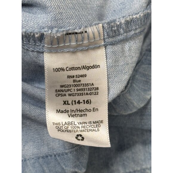 Wonder Nation Girls XL Chambray Romper With Ruffle Sleeves Pockets 100% Cotton - Picture 8 of 8